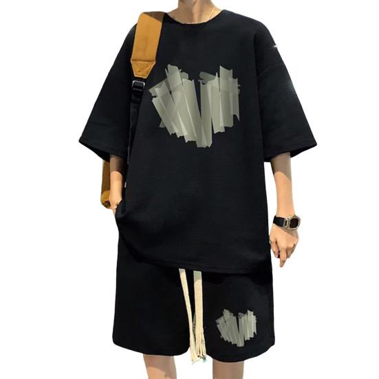 2 шт./комплект мужской летний наряд круглый вырез короткий рукав топы широкие шорты комплект сердечный узор свободный крой спортивный костюм M чёрный
2 шт./комплект мужской летний наряд круглый вырез короткий рукав топы широкие шорты комплект сердечный узор свободный крой спортивный костюм M чёрный