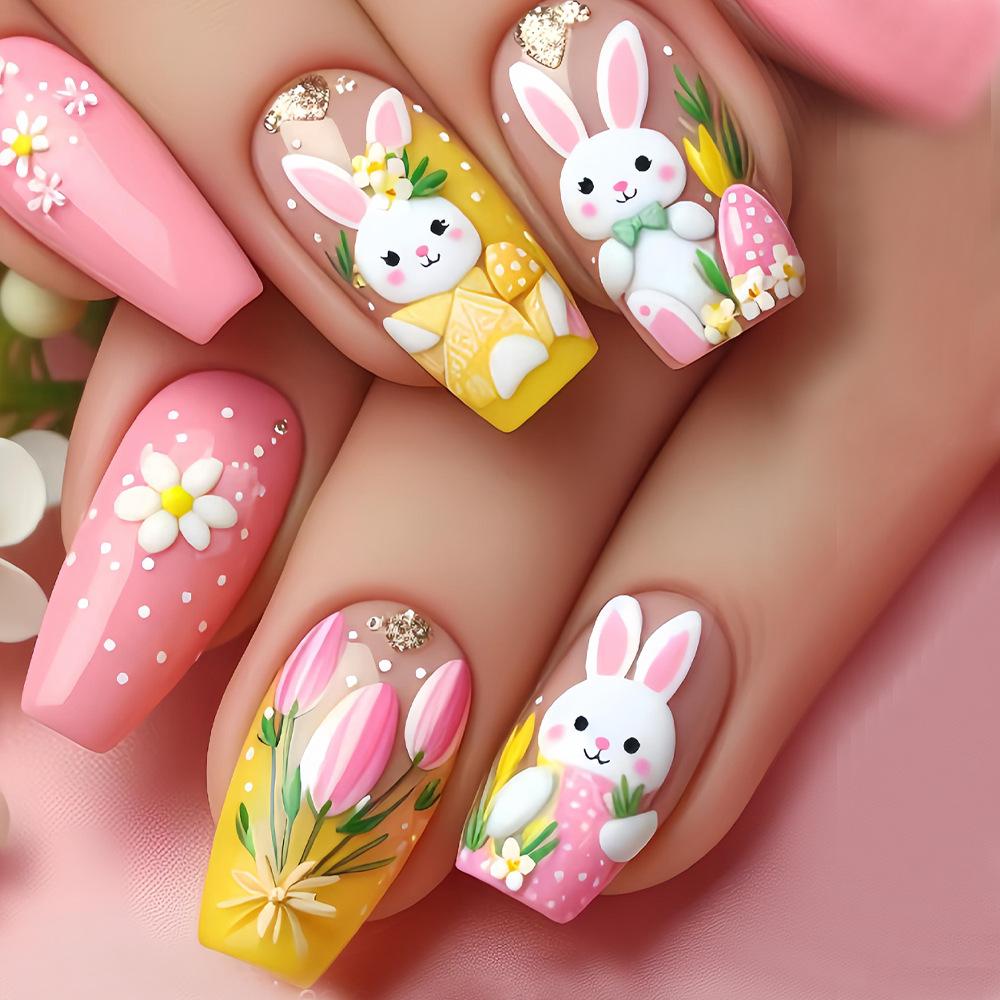 Yellow white flowers cute rabbit pink tulip white polka dots spring and summer fashion wear armor
Yellow white flowers cute rabbit pink tulip white polka dots spring and summer fashion wear armor