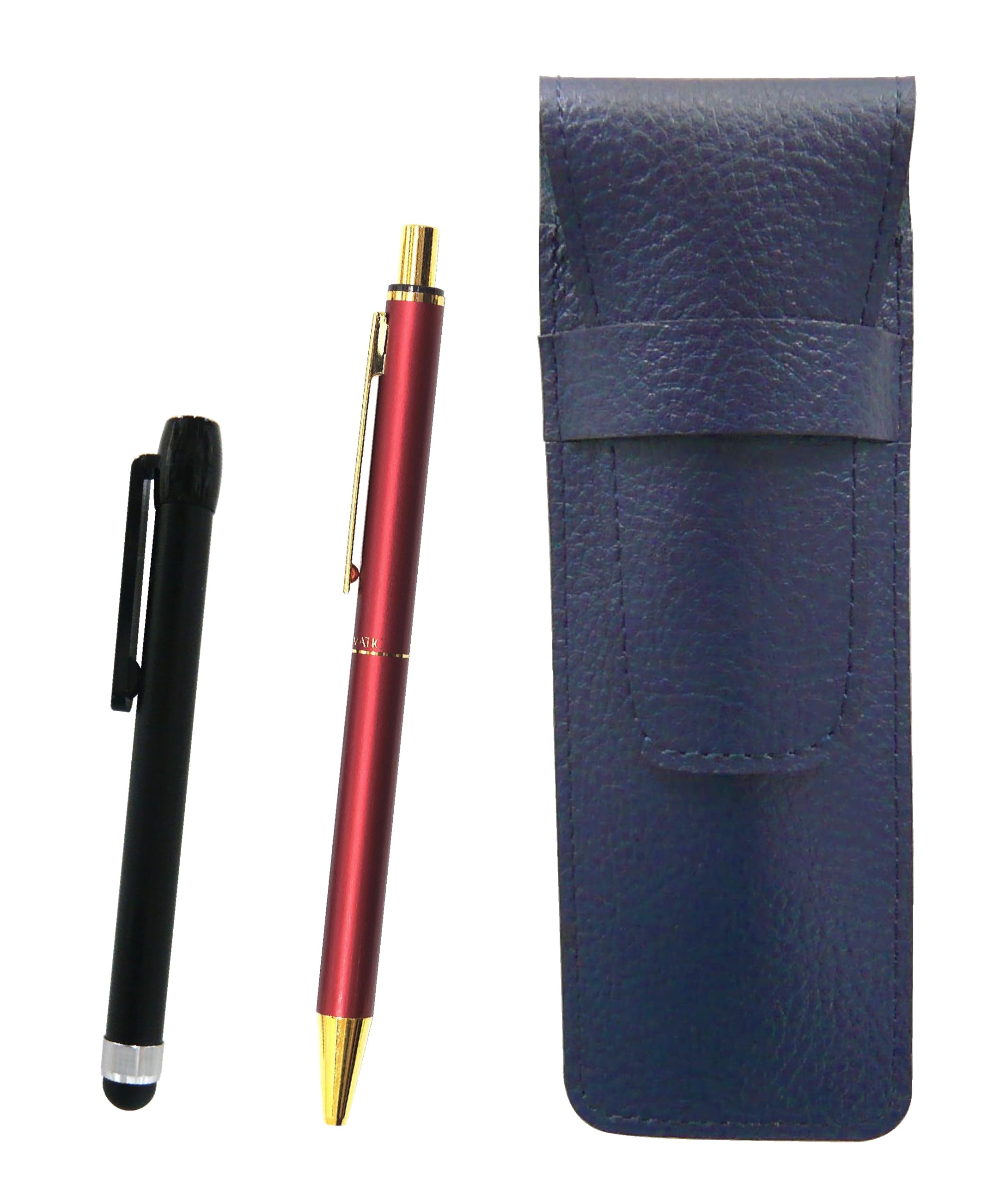 Grained Leather Pencil Case Blue Metal Touch Bar Black and NQ25 Standard Size Metal Straight Knock Double Anodized Ring Ballpoint Pen Set Red
Grained Leather Pencil Case Blue Metal Touch Bar Black and NQ25 Standard Size Metal Straight Knock Double Anodized Ring Ballpoint Pen Set Red