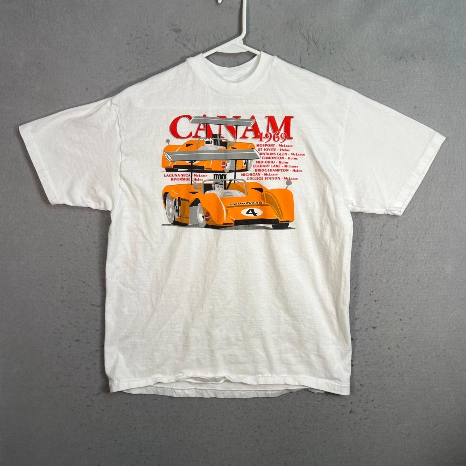 Vintage Can-Am 1969 McLaren Racing Car Graphic T Shirt White Mens Size Large S
Vintage Can-Am 1969 McLaren Racing Car Graphic T Shirt White Mens Size Large S