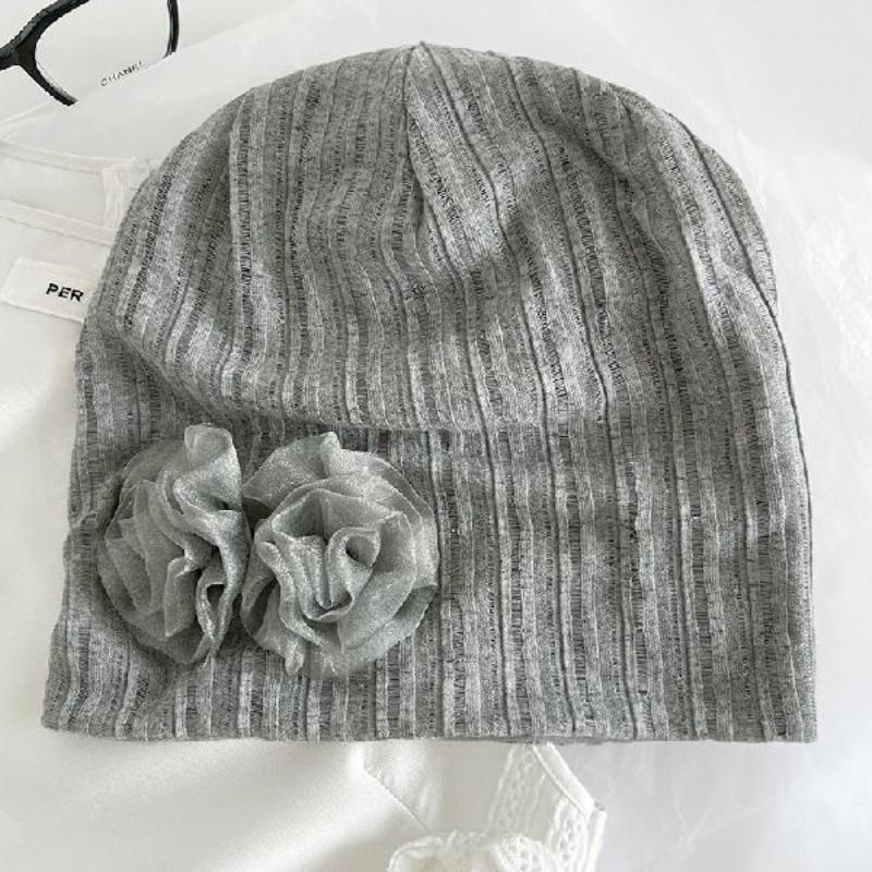 Цветочная Холодная Шапка Женская Мода Универсальная Дышащая Весенне-Летняя Роза Тонкая Шапка-Бини Нишевая Баотоу one size светло-серый