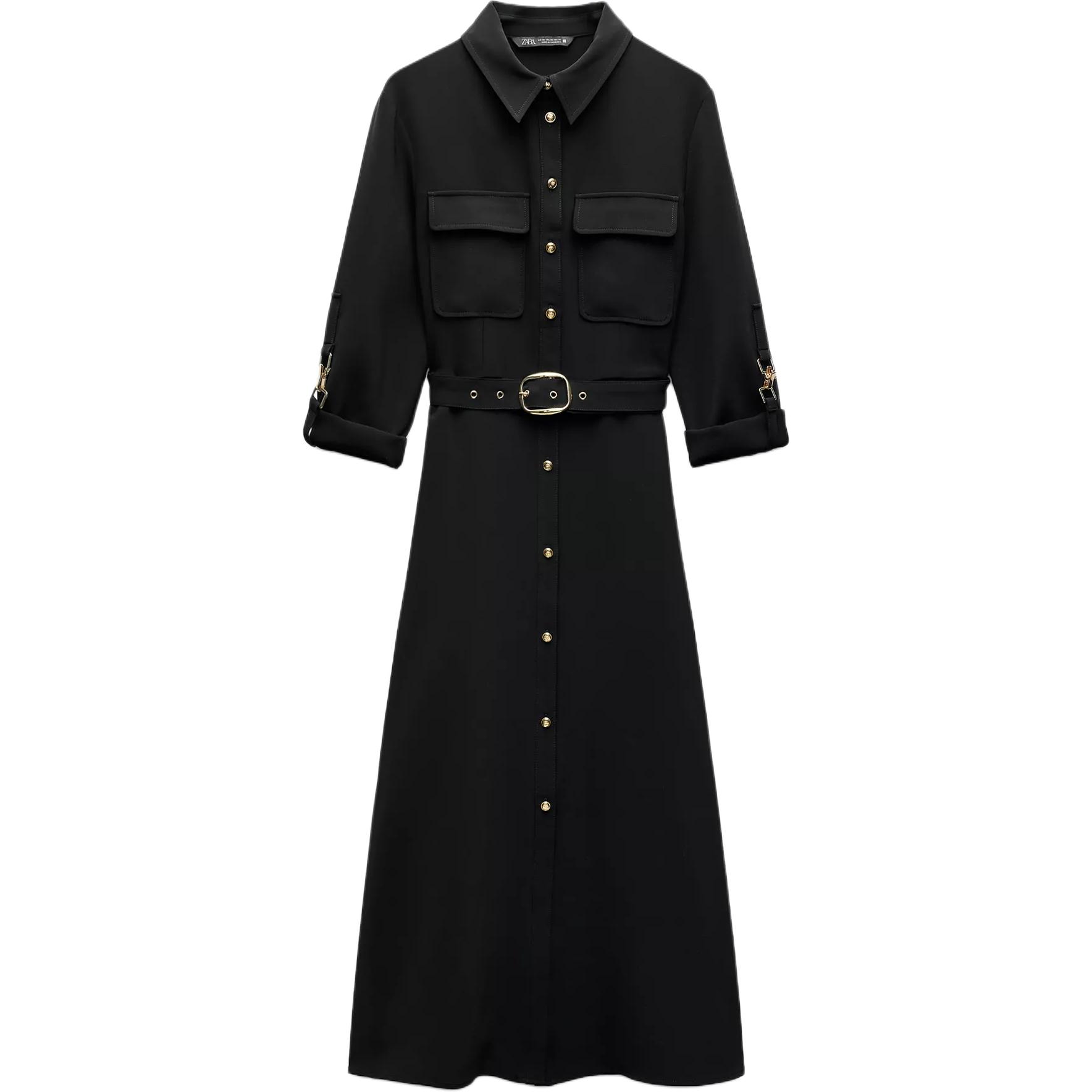 Zara Collared Belted Midi Dress With Three-Quarter Sleeves Women dresses Black 8741261-800 S
Zara Collared Belted Midi Dress With Three-Quarter Sleeves Women dresses Black 8741261-800 S