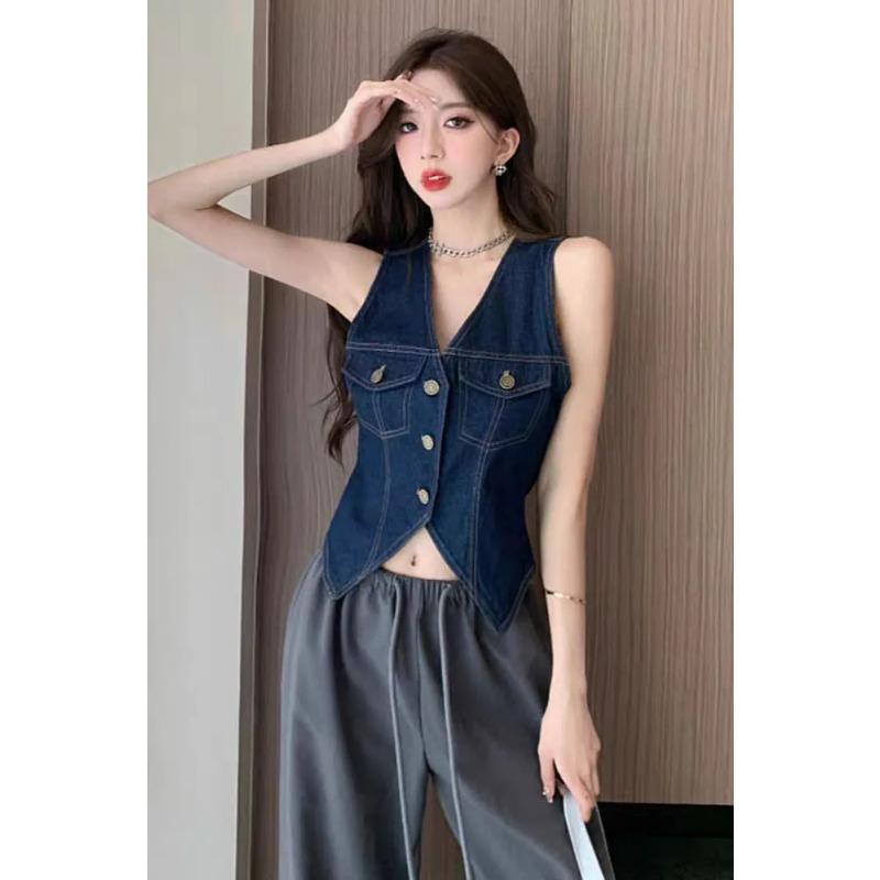 Women s Dark Blue V Neck Sleeveless Denim Vest with Asymmetric Hem and Pockets S королевский синий
Women s Dark Blue V Neck Sleeveless Denim Vest with Asymmetric Hem and Pockets S королевский синий