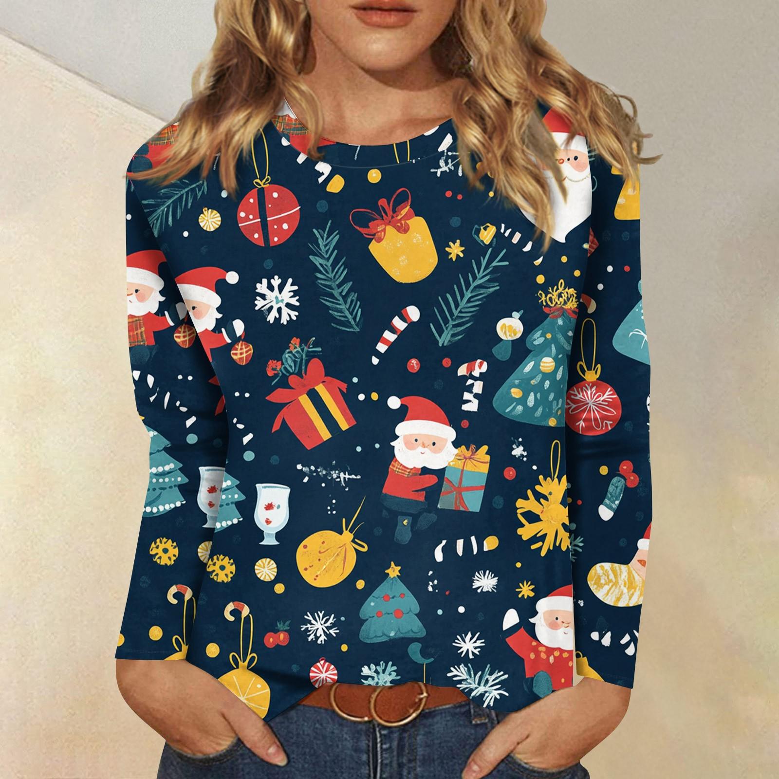 Жіноча модна повсякденна футболка з круглим вирізом і різдвяним принтом з довгими рукавами S синій
Жіноча модна повсякденна футболка з круглим вирізом і різдвяним принтом з довгими рукавами S синій