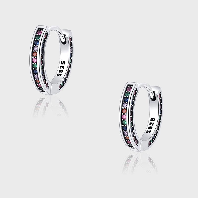 S925 Sterling Silver Hoop Earrings with Colored Diamonds - Rainbow Design, Light Luxury, Simple, Versatile, Hong Kong Style for Women.
S925 Sterling Silver Hoop Earrings with Colored Diamonds - Rainbow Design, Light Luxury, Simple, Versatile, Hong Kong Style for Women.