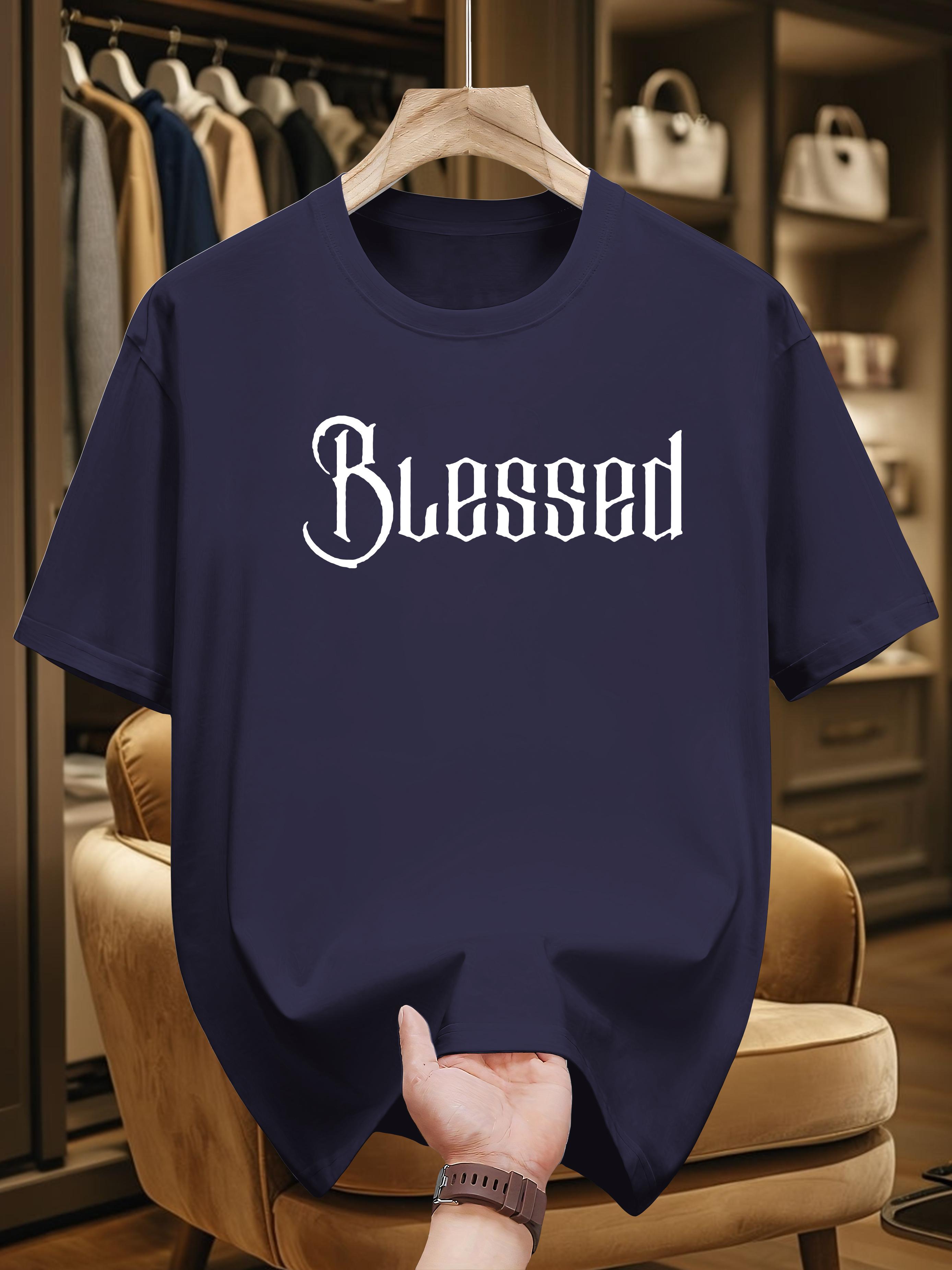 200g 100% Cotton Blessed Print T-shirt - Black with White Script Casual Short Sleeve Round Neck Summer Tee S
200g 100% Cotton Blessed Print T-shirt - Black with White Script Casual Short Sleeve Round Neck Summer Tee S