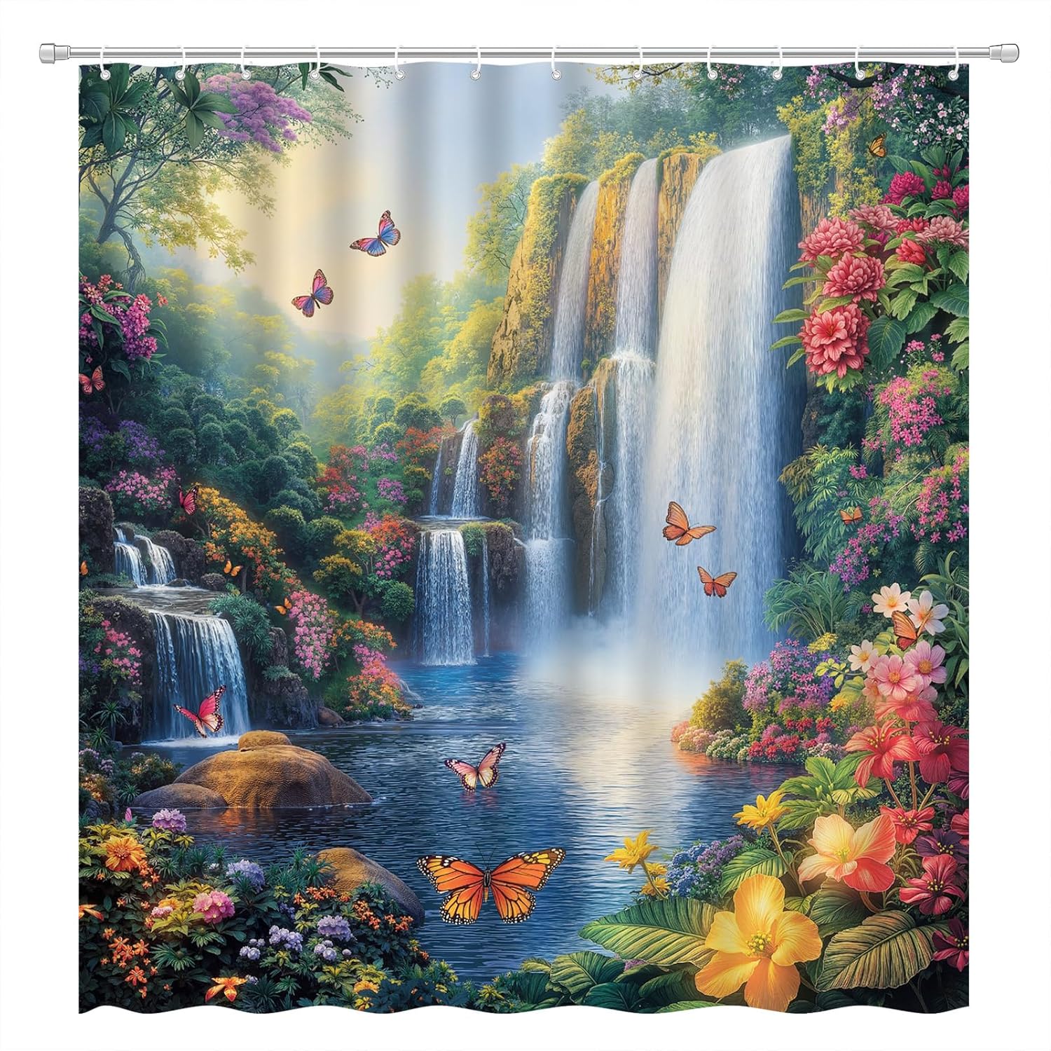 Waterfall Shower Curtain Rustic Floral Butterfly Fantasy Forest Tropical Green Plant Lake Fairytale Spring Garden Nature W60H190(CM)-1 Pcs
Waterfall Shower Curtain Rustic Floral Butterfly Fantasy Forest Tropical Green Plant Lake Fairytale Spring Garden Nature W60H190(CM)-1 Pcs