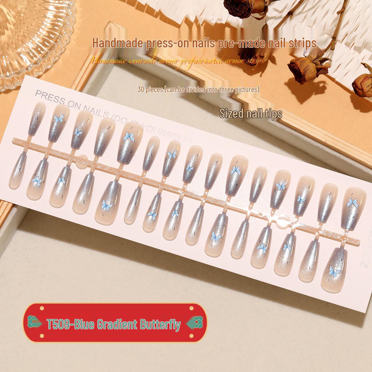 Blue Gradient Butterfly Cat Eye Nails Set – 30 Pieces: Medium Ladder Ice Transparent with Versatile Blue Gray Style Full Strip S/S/S
Blue Gradient Butterfly Cat Eye Nails Set – 30 Pieces: Medium Ladder Ice Transparent with Versatile Blue Gray Style Full Strip S/S/S