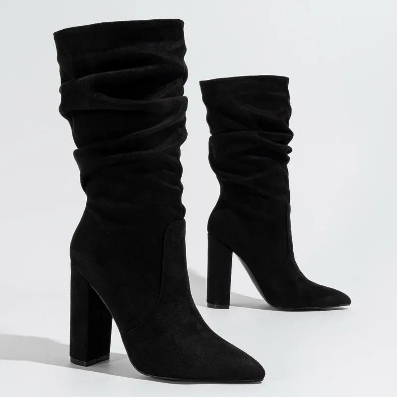 Women Pleated Flocks High Thick Heel Mid-calf Boots for Outdoor Office Nightclub Evening Party Wedding Banquet Botas De Mujer 42 чорний
Women Pleated Flocks High Thick Heel Mid-calf Boots for Outdoor Office Nightclub Evening Party Wedding Banquet Botas De Mujer 42 чорний