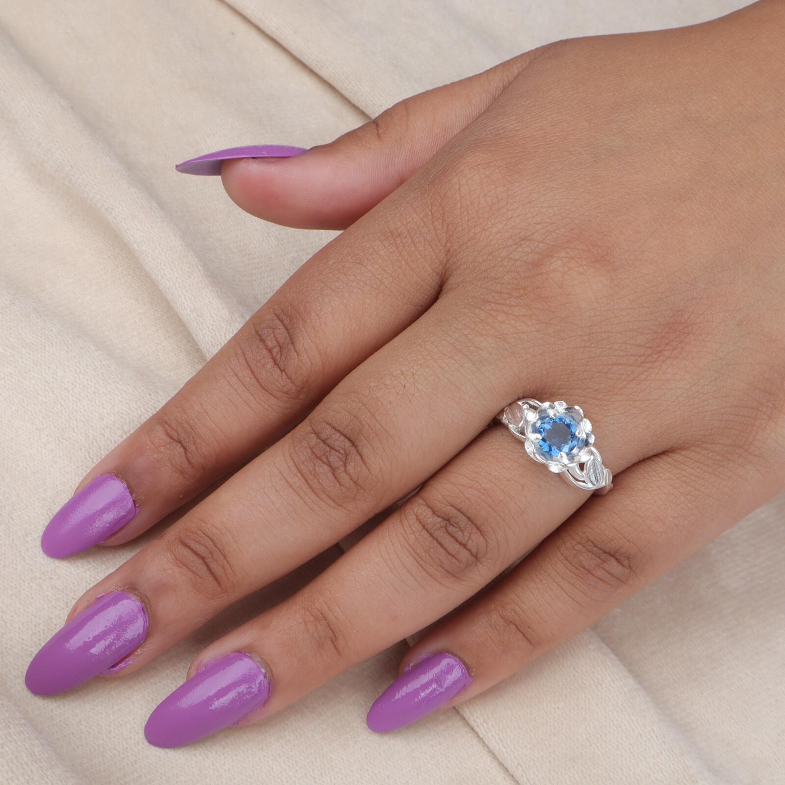 Натуральный Лондонский Голубой Топаз Драгоценный Камень 925 Стерлинговое Серебро Ювелирные Изделия Женское Кольцо Подарок CZR-2-2 10