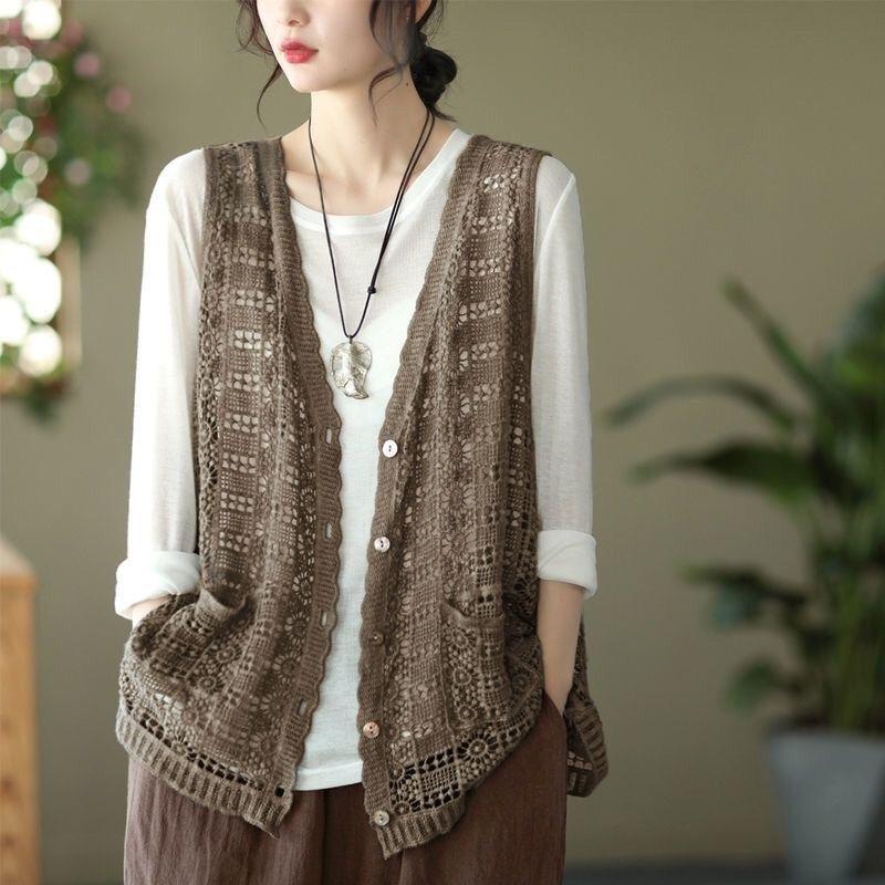 Женский тонкий свободный свитер без рукавов с V-образным вырезом, повседневный, в стиле ретро, для поездок на работу, весна-осень L кофейный
Женский тонкий свободный свитер без рукавов с V-образным вырезом, повседневный, в стиле ретро, для поездок на работу, весна-осень L кофейный