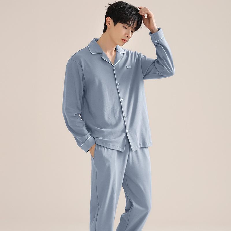 Мужской пижамный комплект из чистого хлопка с длинными рукавами и отворотом, подходит для осени и зимы, можно носить на открытом воздухе L (100-110 jin)
Мужской пижамный комплект из чистого хлопка с длинными рукавами и отворотом, подходит для осени и зимы, можно носить на открытом воздухе L (100-110 jin)