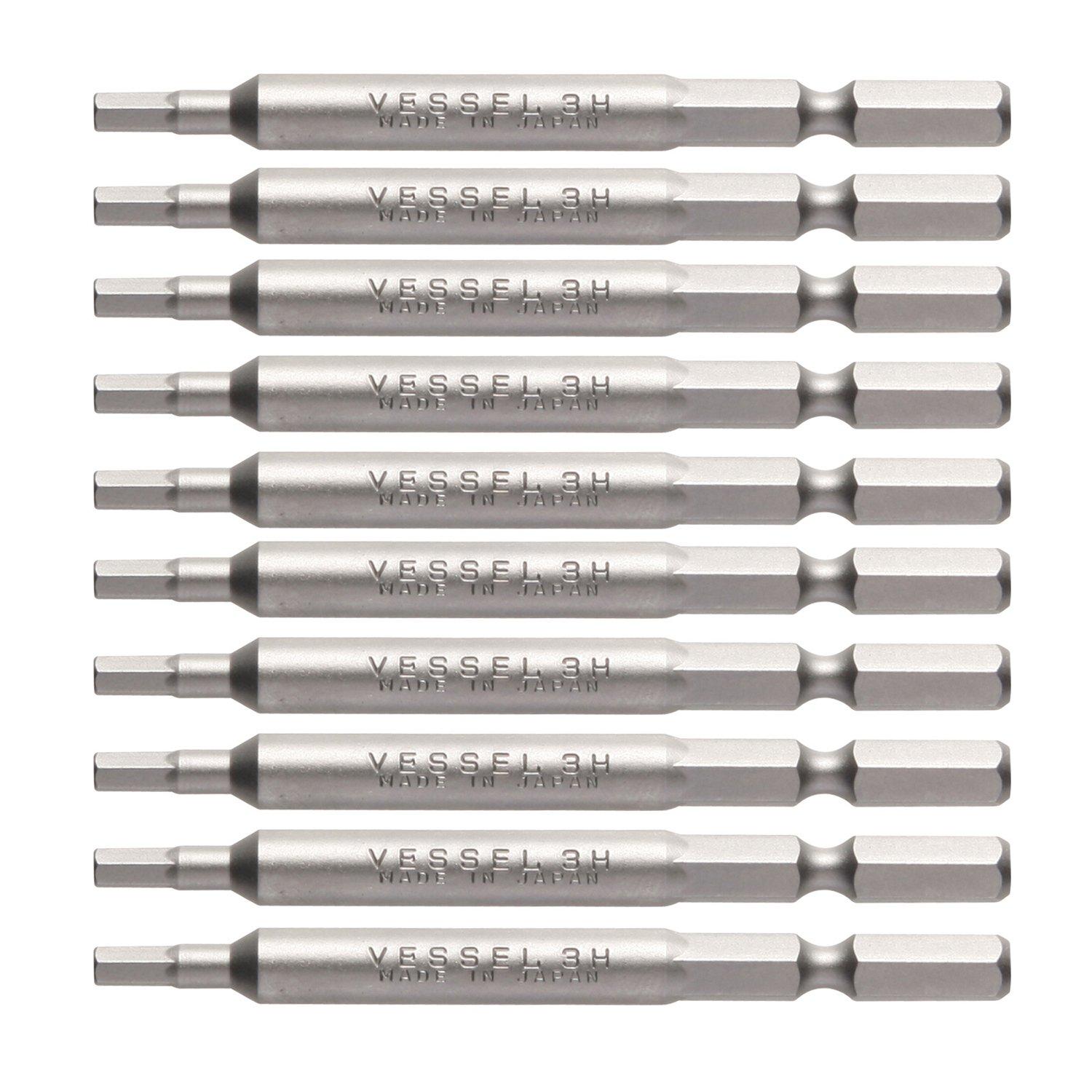 VESSEL Hex Bits for Hexagonal Socket Bolts and Screws, 3 x 70 mm, Set of 10, Hardness: H (High Hardness), B34 ZP
VESSEL Hex Bits for Hexagonal Socket Bolts and Screws, 3 x 70 mm, Set of 10, Hardness: H (High Hardness), B34 ZP