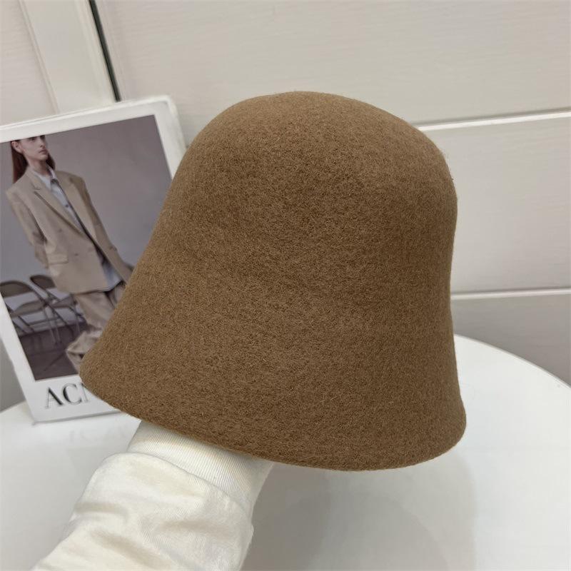 Толстая теплая осенне-зимняя шерстяная шляпа-ведро женская простая модная ретро литературная прямая шляпа-ведро M(56-58cm) верблюд