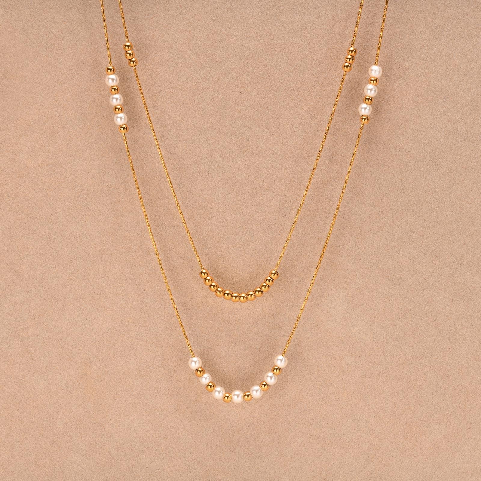 Trend Elegant Imitation Pearl Bead Double Layer Stacking Necklace for Women Stainless Steel Hammer Chain Necklace Jewelry Gift
Trend Elegant Imitation Pearl Bead Double Layer Stacking Necklace for Women Stainless Steel Hammer Chain Necklace Jewelry Gift