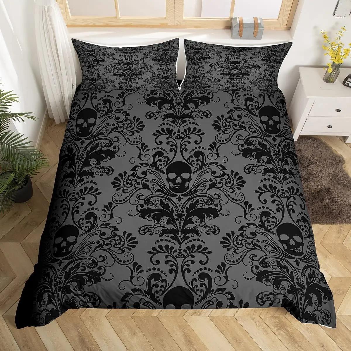 Adults Black Skeleton Bedding Set Antique Victorian Baroque Skull Duvet Cover Queen Size Gothic Vintage Floral Comforter Cover 70x133cm 2pcs
Adults Black Skeleton Bedding Set Antique Victorian Baroque Skull Duvet Cover Queen Size Gothic Vintage Floral Comforter Cover 70x133cm 2pcs