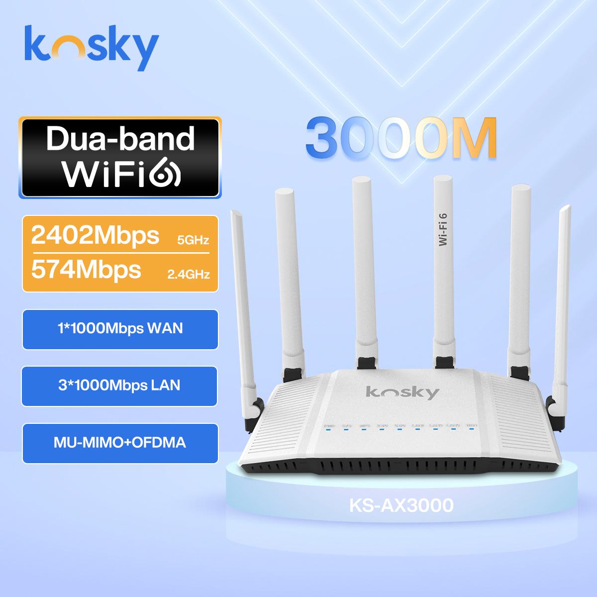 Kosky Wifi6 AX3000 Router, 802.11ax, Dual Band,Support 1x Gigabit WAN + 3x Gigabit LAN,Supports Guest WiFi, EasyMesh, IPv6, Parental Control,EU Plug білий
Kosky Wifi6 AX3000 Router, 802.11ax, Dual Band,Support 1x Gigabit WAN + 3x Gigabit LAN,Supports Guest WiFi, EasyMesh, IPv6, Parental Control,EU Plug білий