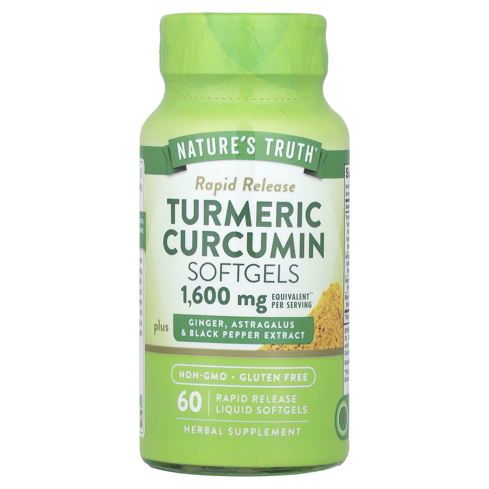 Nature s Truth, containing turmeric curcumin, ginger, astragalus and black pepper extract, 60 immediate-release liquid softgels
Nature s Truth, containing turmeric curcumin, ginger, astragalus and black pepper extract, 60 immediate-release liquid softgels