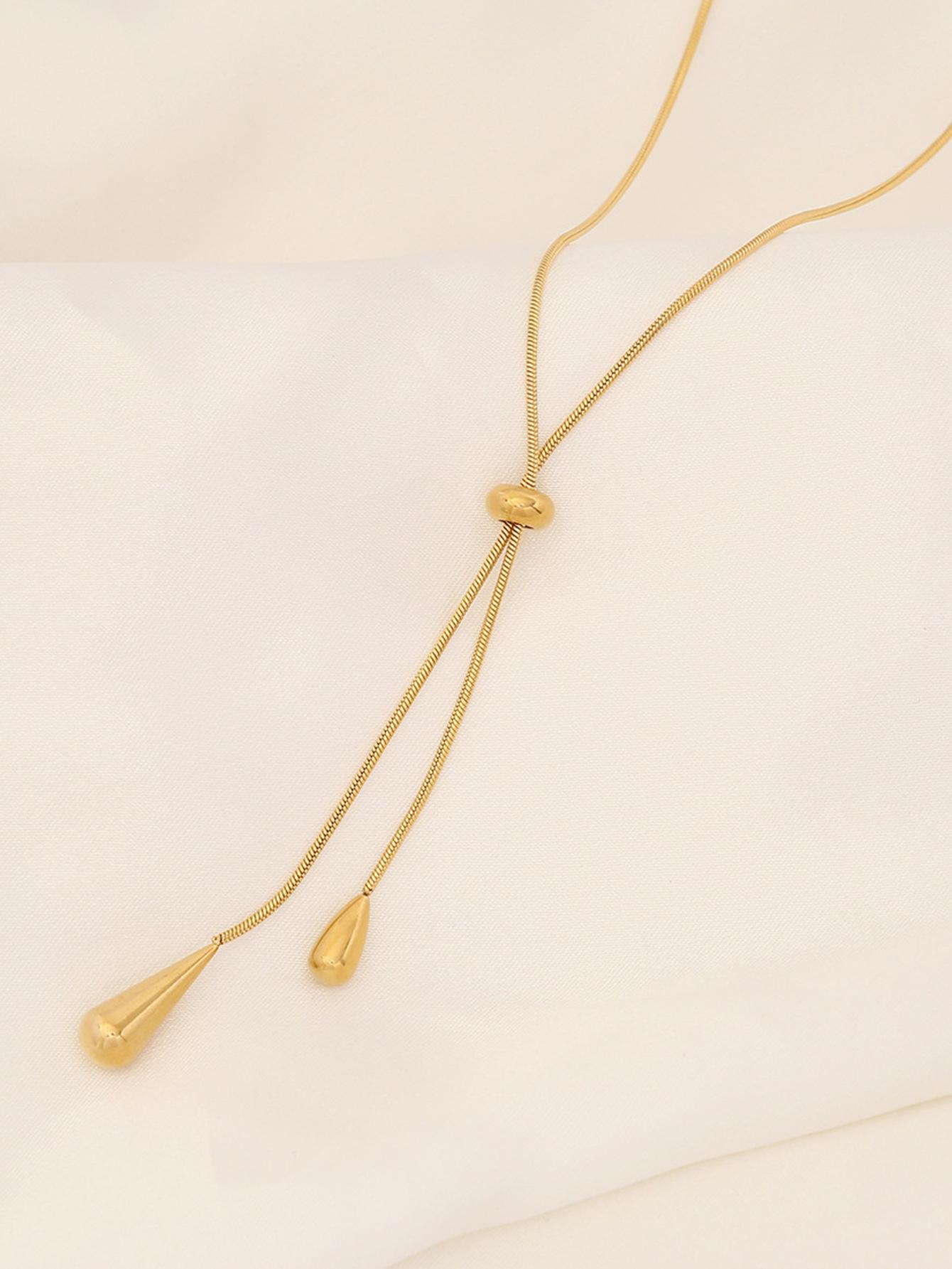 Simple Fashion Gold Color Stainless Steel Teardrop Tassel Pull Necklace Earrings Set for Women Collar Chain Jewelry Accessories
Simple Fashion Gold Color Stainless Steel Teardrop Tassel Pull Necklace Earrings Set for Women Collar Chain Jewelry Accessories