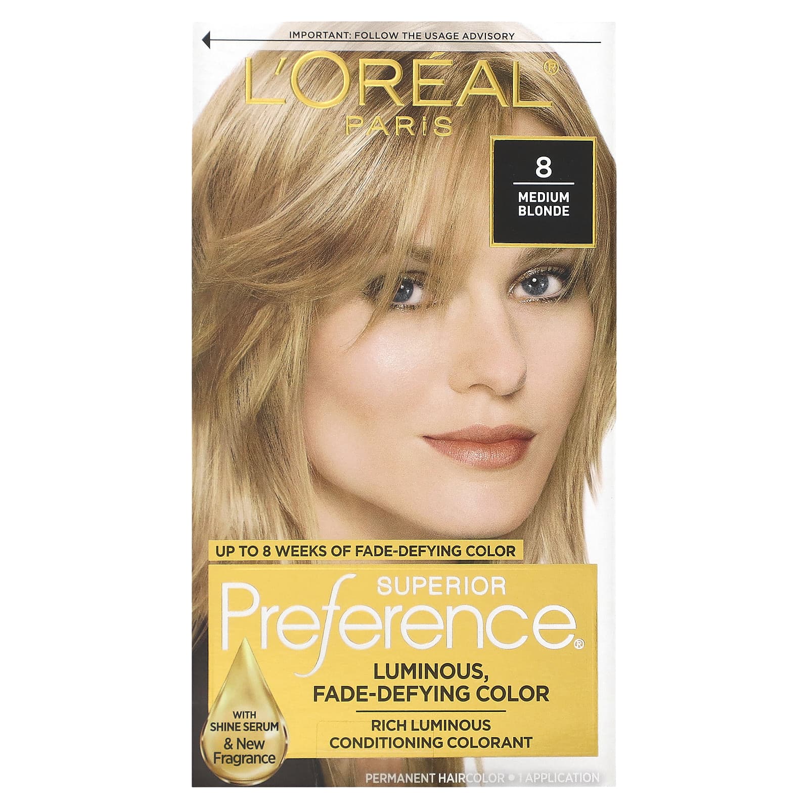 L Oréal, відмінний вибір, сяючий колір, що не зникає, середньо-русявий, 8 упаковок, 1 нанесення
L Oréal, відмінний вибір, сяючий колір, що не зникає, середньо-русявий, 8 упаковок, 1 нанесення