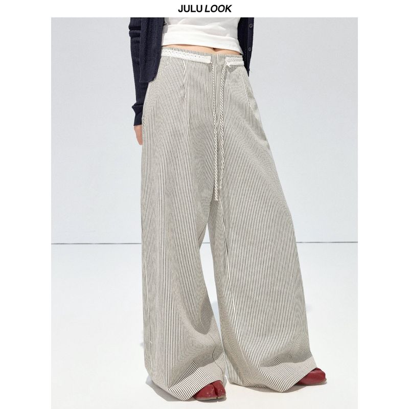 Julu Studio Spring and Summer Breathable Feel Loose Drawstring Wide-Leg Striped Casual Pants for Slightly Plus-Size Women, Plus-Size Long Pants Black Rice Stripes M
Julu Studio Spring and Summer Breathable Feel Loose Drawstring Wide-Leg Striped Casual Pants for Slightly Plus-Size Women, Plus-Size Long Pants Black Rice Stripes M