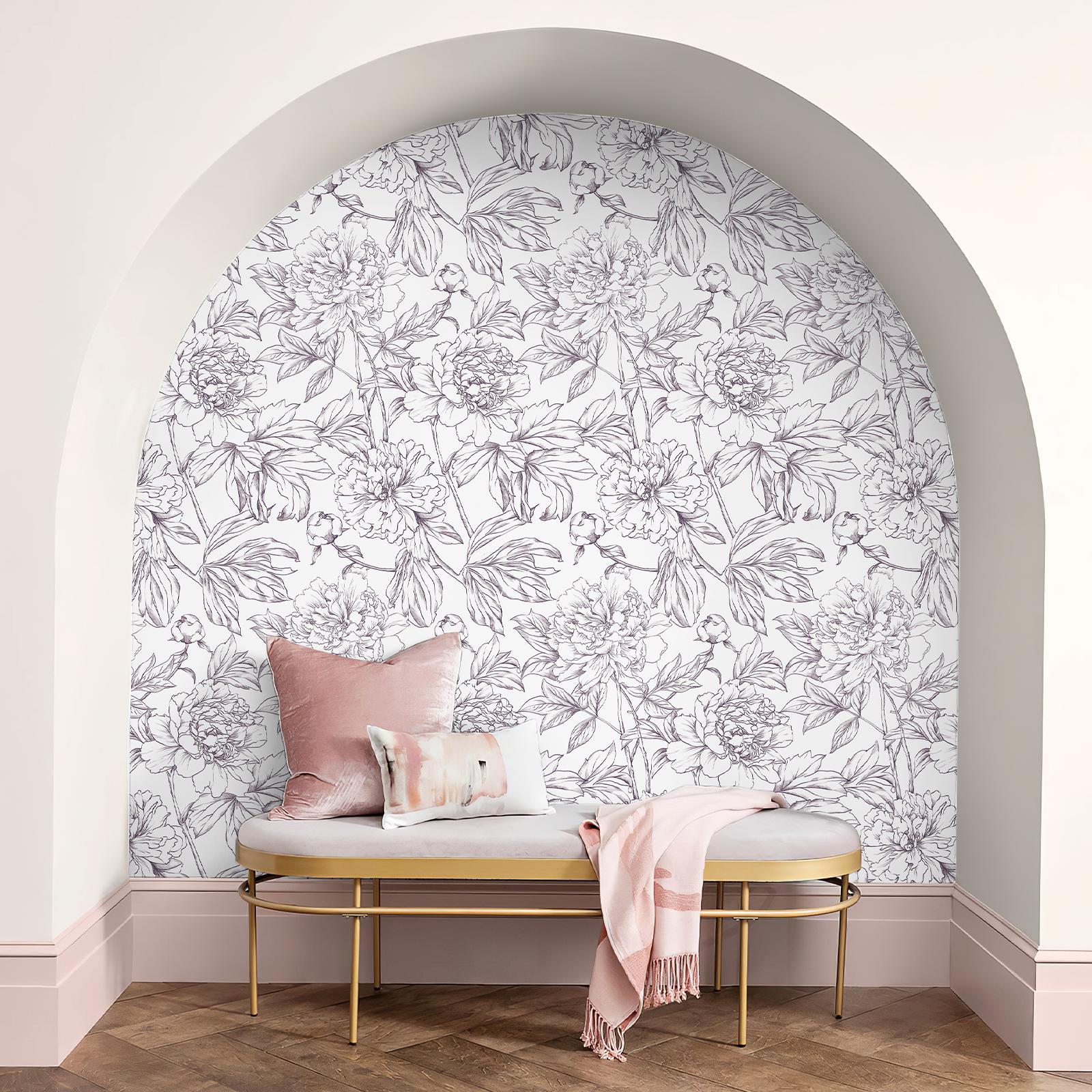 Фиолетовые Линии Эскиза Цветочные Обои Самоклеящиеся ПВХ Цветочный Декор Стен Элегантная Водонепроницаемая Наклейка для Шкафа 44cmx300cm