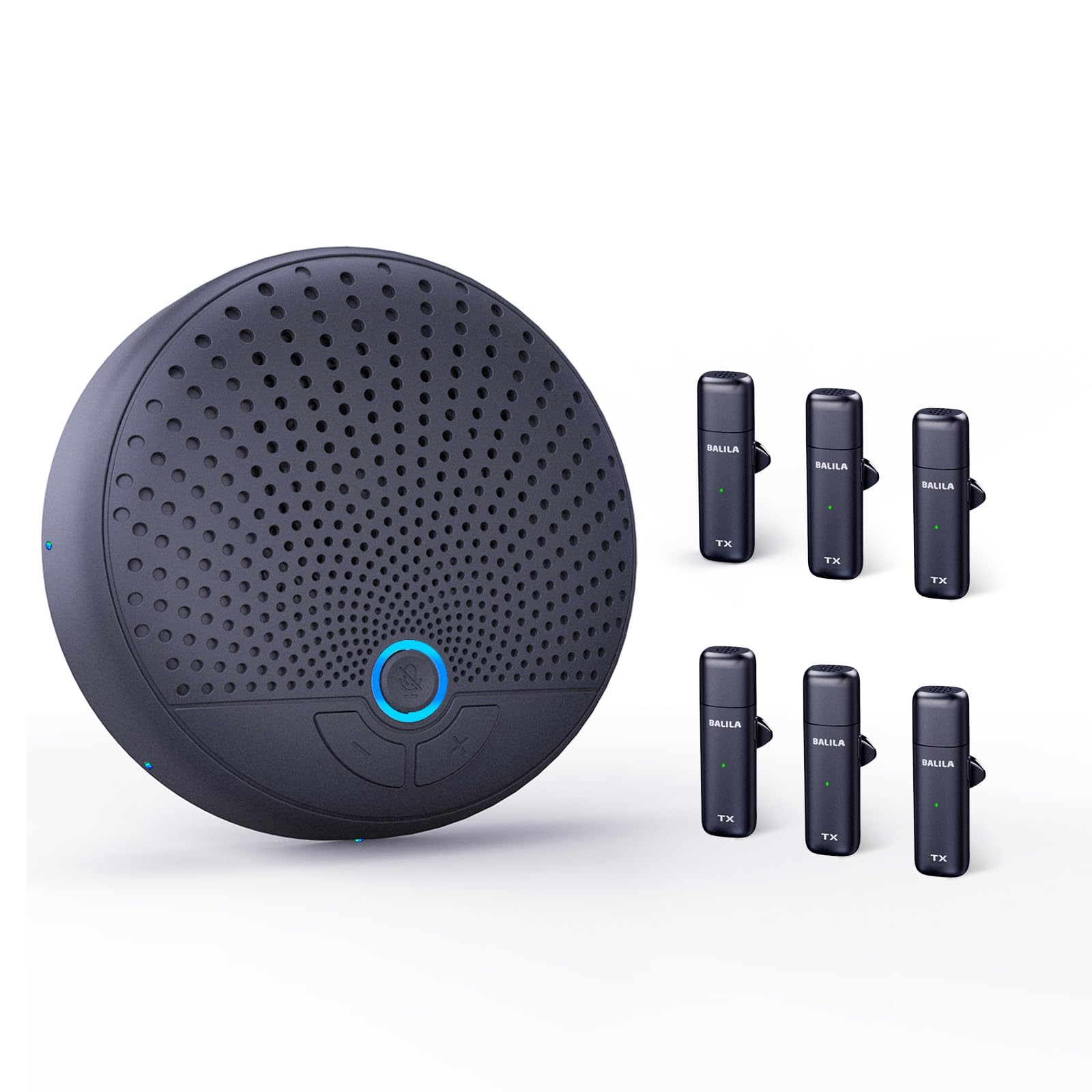 BALILA conference microphone speaker Wireless speakerphone system with 6 clip microphones omnidirectional sound collection microphone noise canceling
BALILA conference microphone speaker Wireless speakerphone system with 6 clip microphones omnidirectional sound collection microphone noise canceling