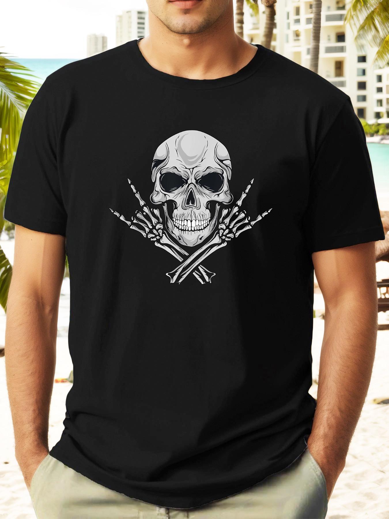 Skull Rock Gesture Graphic Tee - Casual Summer Short Sleeve Cotton T-shirt with White and Black Design M
Skull Rock Gesture Graphic Tee - Casual Summer Short Sleeve Cotton T-shirt with White and Black Design M