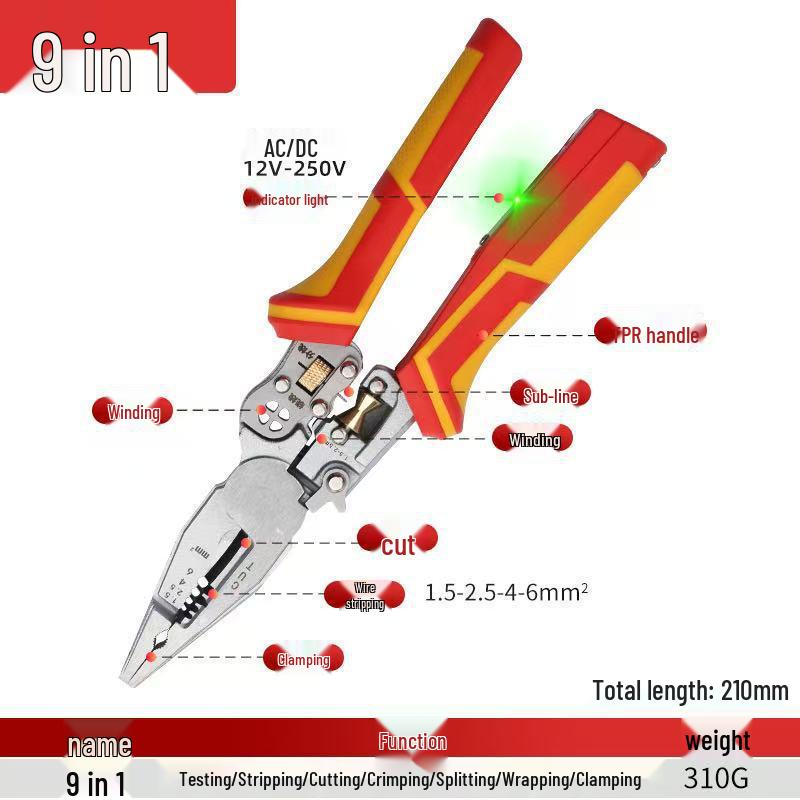 Улучшенный многофункциональный стриппер 9-в-1: Кусачки, Съемник изоляции, Кримпер, Кусачки для кабеля и Плоскогубцы-тестер напряжения.
Улучшенный многофункциональный стриппер 9-в-1: Кусачки, Съемник изоляции, Кримпер, Кусачки для кабеля и Плоскогубцы-тестер напряжения.