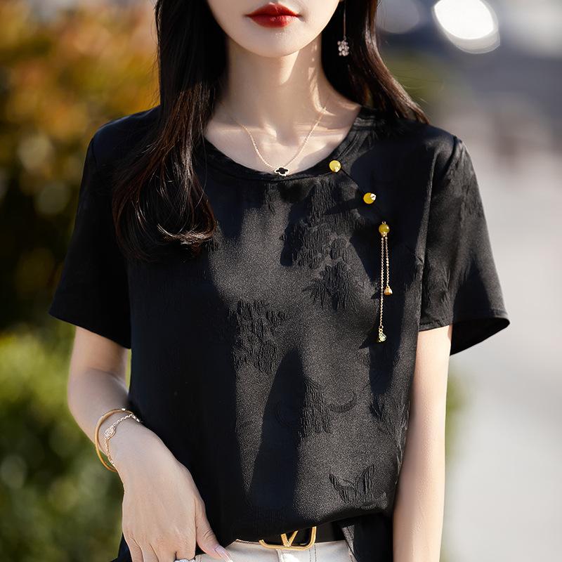 New Chinese Style Short-sleeved T-shirt for Women In Summer Round Neck Satin Jacquard Shirt Top Slim T-shirt M
New Chinese Style Short-sleeved T-shirt for Women In Summer Round Neck Satin Jacquard Shirt Top Slim T-shirt M