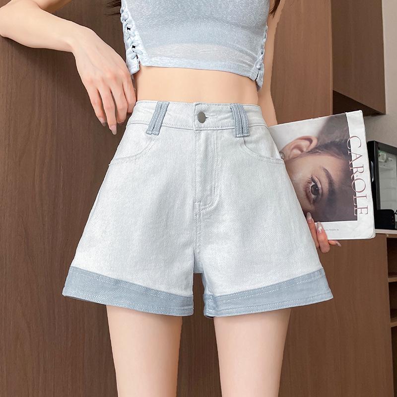 Beige Color Block Elastic Cuffed High-Waisted A-Line Denim Shorts for Women Large
Beige Color Block Elastic Cuffed High-Waisted A-Line Denim Shorts for Women Large