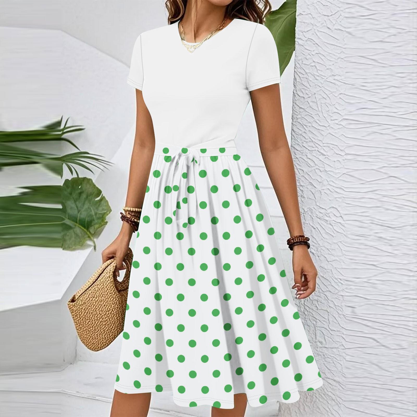 Women s Casual Fashion Belted Dot Printed Short Sleeve Round Neck Elegant Flowing Dress XXL зелений
Women s Casual Fashion Belted Dot Printed Short Sleeve Round Neck Elegant Flowing Dress XXL зелений