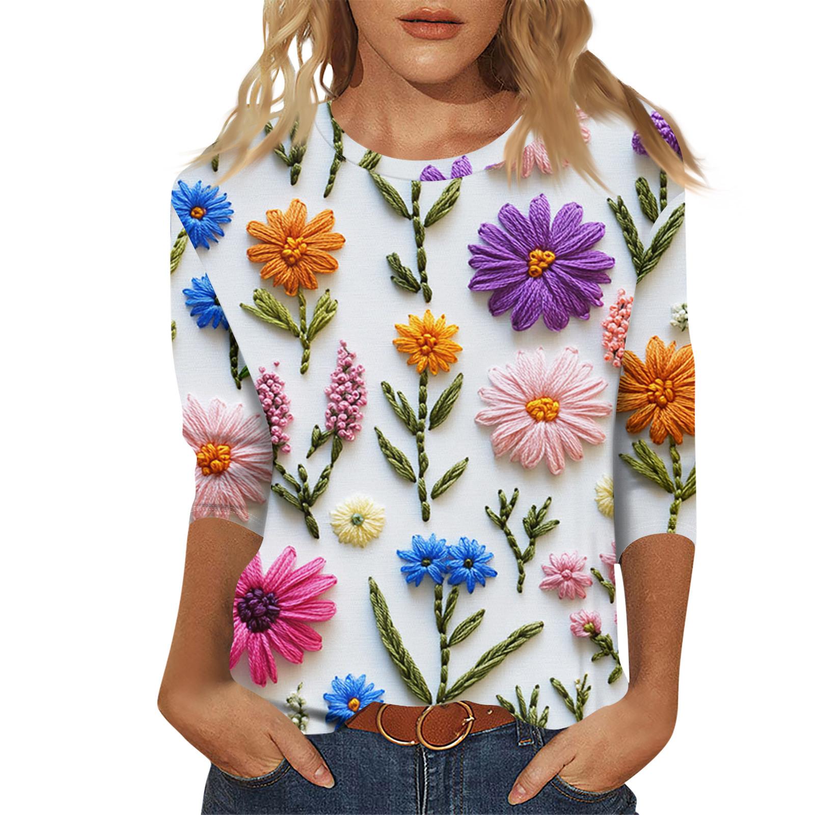 Женский модный и повседневный пуловер с рукавом семь четвертей и цветочным принтом S