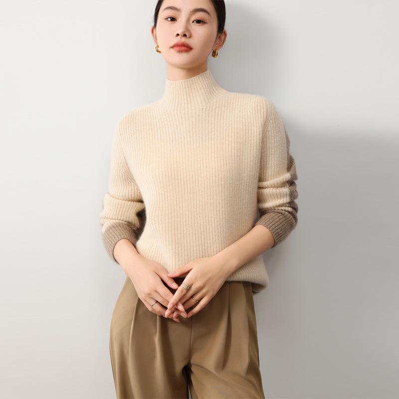European & American Style Color Block Wool Pullover: Women s Slimming, Semi-High Neck, Autumn/Winter Fashion Knitted Sweater. L
European & American Style Color Block Wool Pullover: Women s Slimming, Semi-High Neck, Autumn/Winter Fashion Knitted Sweater. L