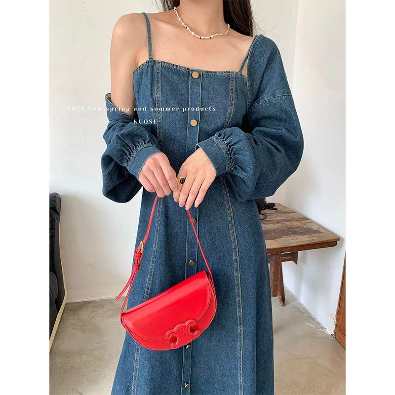 Denim Expose Clavicle Temperament Camisole Dress Dark blue shawl All yards
Denim Expose Clavicle Temperament Camisole Dress Dark blue shawl All yards