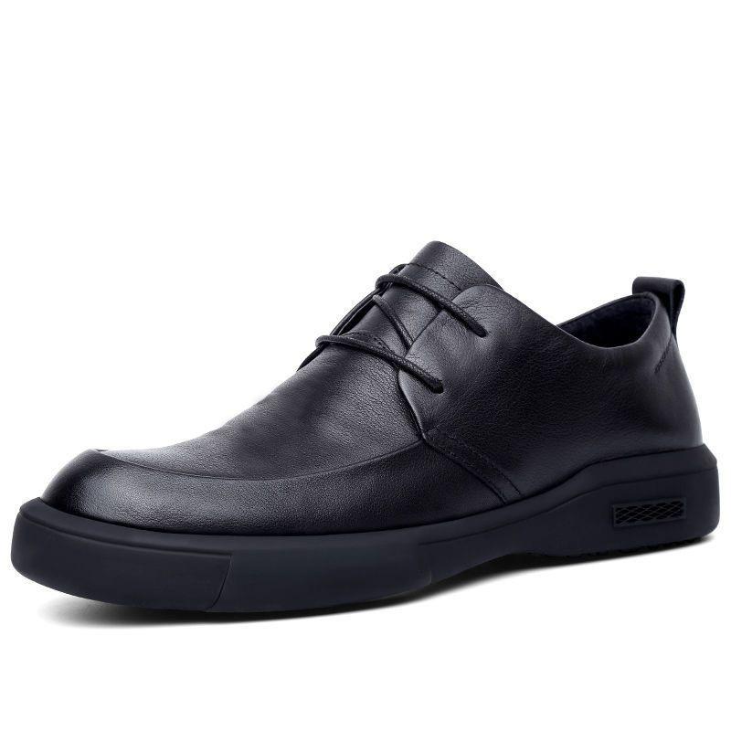 Кожаная обувь мужская осенняя новая универсальная дышащая из мягкой кожи мужская обувь удобная мягкая подошва деловая повседневная мужская кожаная обувь 44 чёрный