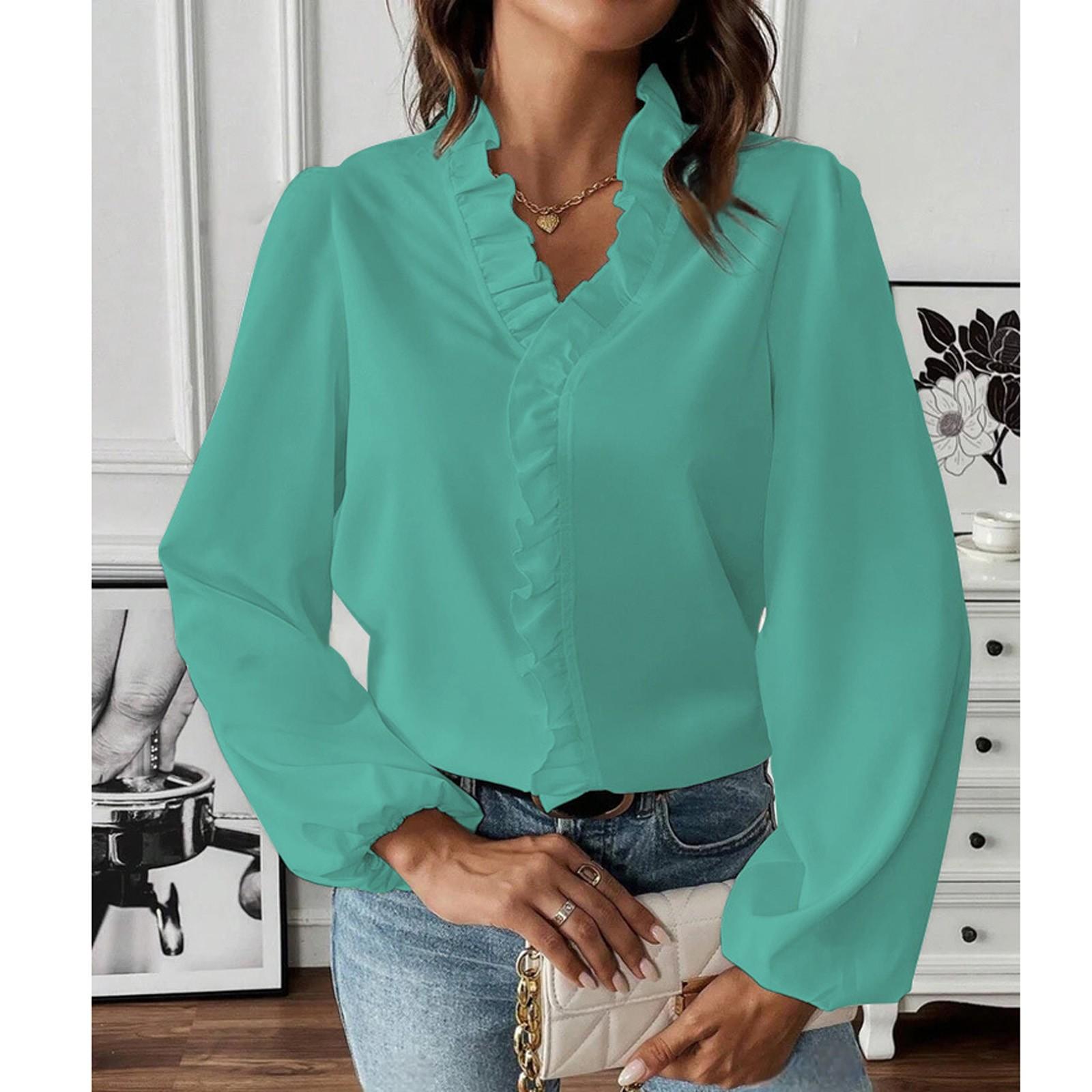 Женская модная повседневная футболка с V-образным вырезом и длинными рукавами, однотонная, с оборками по краю XL
Женская модная повседневная футболка с V-образным вырезом и длинными рукавами, однотонная, с оборками по краю XL