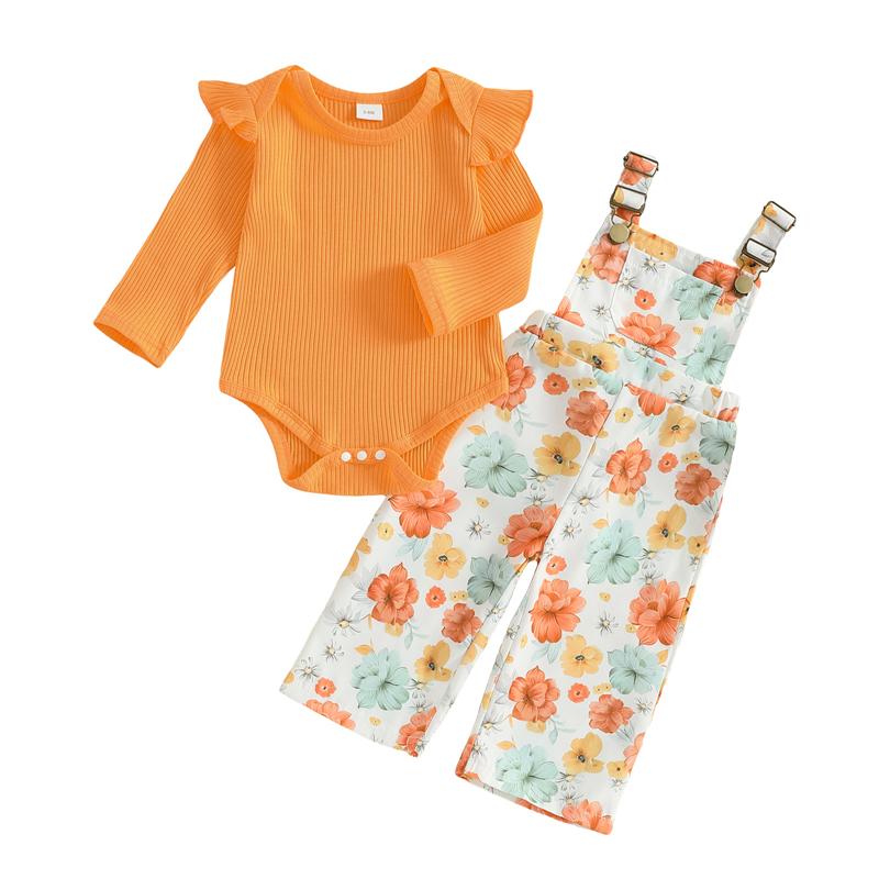 Autumn Fashion Newborn Baby Girls Clothing Set Solid Color Long Sleeve Ribbed Romper with Floral Print Overalls 2Pcs Outfit 3M помаранчевий
Autumn Fashion Newborn Baby Girls Clothing Set Solid Color Long Sleeve Ribbed Romper with Floral Print Overalls 2Pcs Outfit 3M помаранчевий