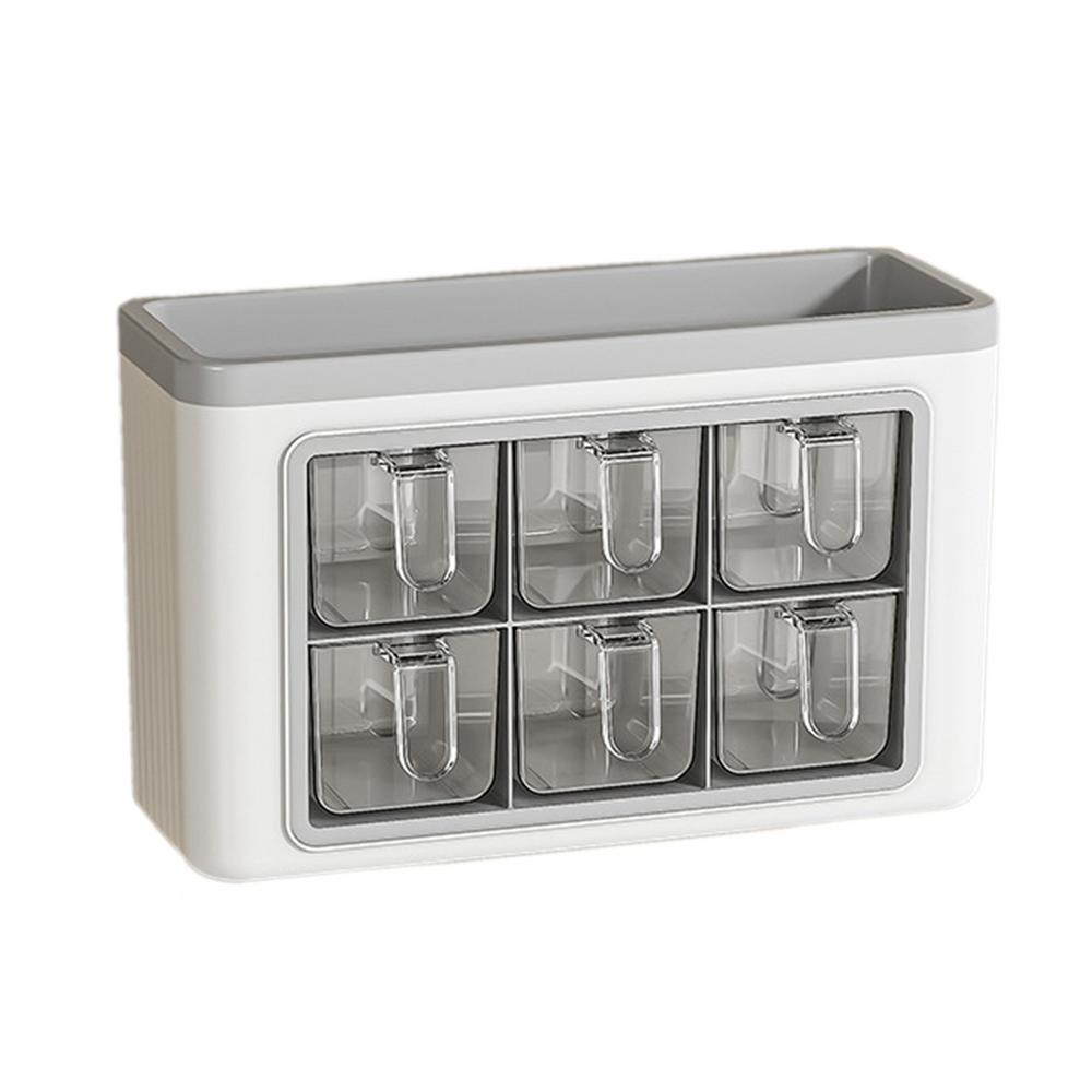 Бытовая настенная солонка, бытовой ящик для хранения, прозрачная стойка для приправ с 6 отсеками для домашней кухни, отеля, кафе белый