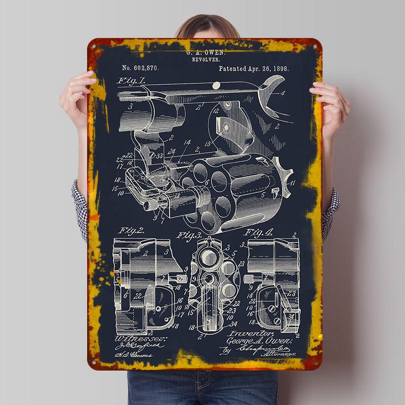 Revolver Patent Drawing Tin Plaque Poster Customized Wall Art Retro Vintage Metal Signs for Man Cave Decoration Garage Wand Deko 7.9x11.8In(20x30cm)
Revolver Patent Drawing Tin Plaque Poster Customized Wall Art Retro Vintage Metal Signs for Man Cave Decoration Garage Wand Deko 7.9x11.8In(20x30cm)
