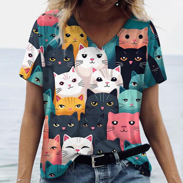 Женская футболка с принтом кота, женская футболка большого размера, верхняя женская одежда, дизайн плюс, повседневная футболка с v-образным вырезом размера плюс 4XL
Женская футболка с принтом кота, женская футболка большого размера, верхняя женская одежда, дизайн плюс, повседневная футболка с v-образным вырезом размера плюс 4XL