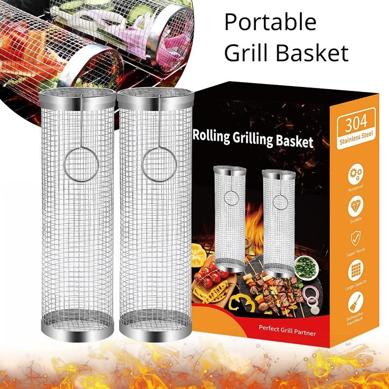 Stainless Steel Grill Basket Portable Barbecue Cage Rolling Grilling Basket Useful BBQ Grill Basket Outdoor Grill Accessories
Stainless Steel Grill Basket Portable Barbecue Cage Rolling Grilling Basket Useful BBQ Grill Basket Outdoor Grill Accessories