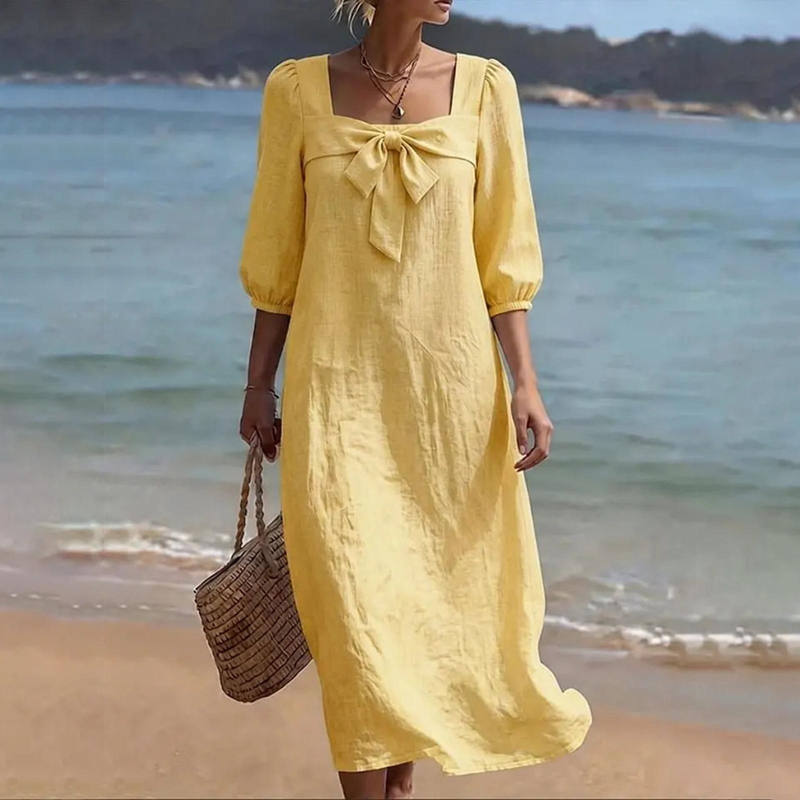 Women s Casual And Fashionable Square-neck 3/4-sleeve Linen Cotton Bow Dress XL жовтий
Women s Casual And Fashionable Square-neck 3/4-sleeve Linen Cotton Bow Dress XL жовтий