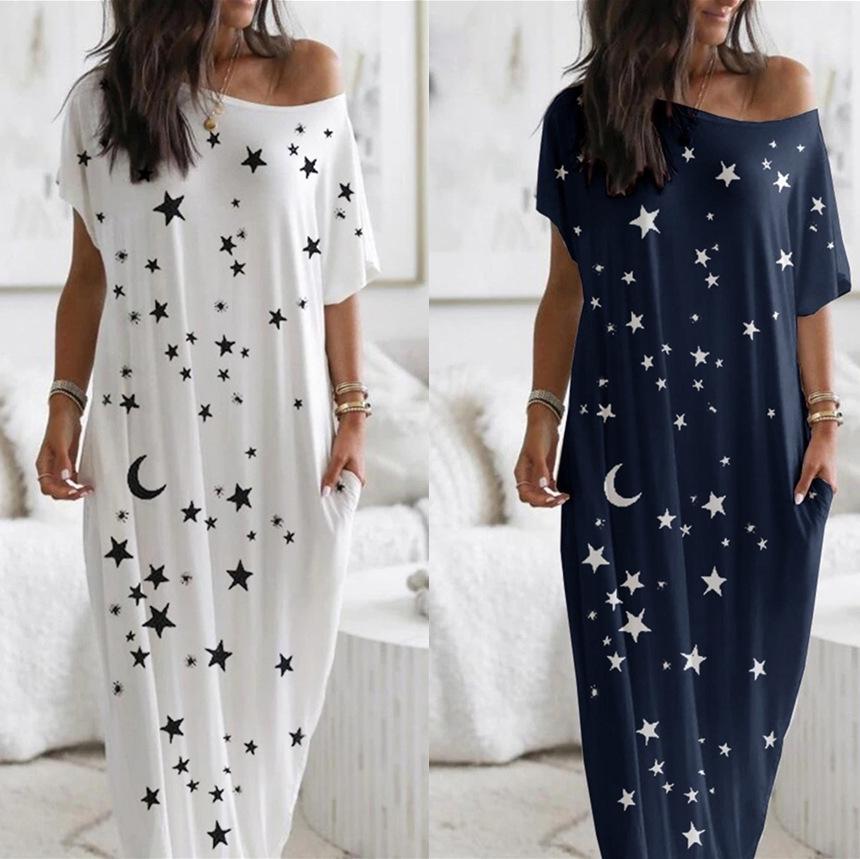 Women s Star Moon Print Short Sleeve Long Dress - European and American Style Extra Extra Large
Women s Star Moon Print Short Sleeve Long Dress - European and American Style Extra Extra Large
