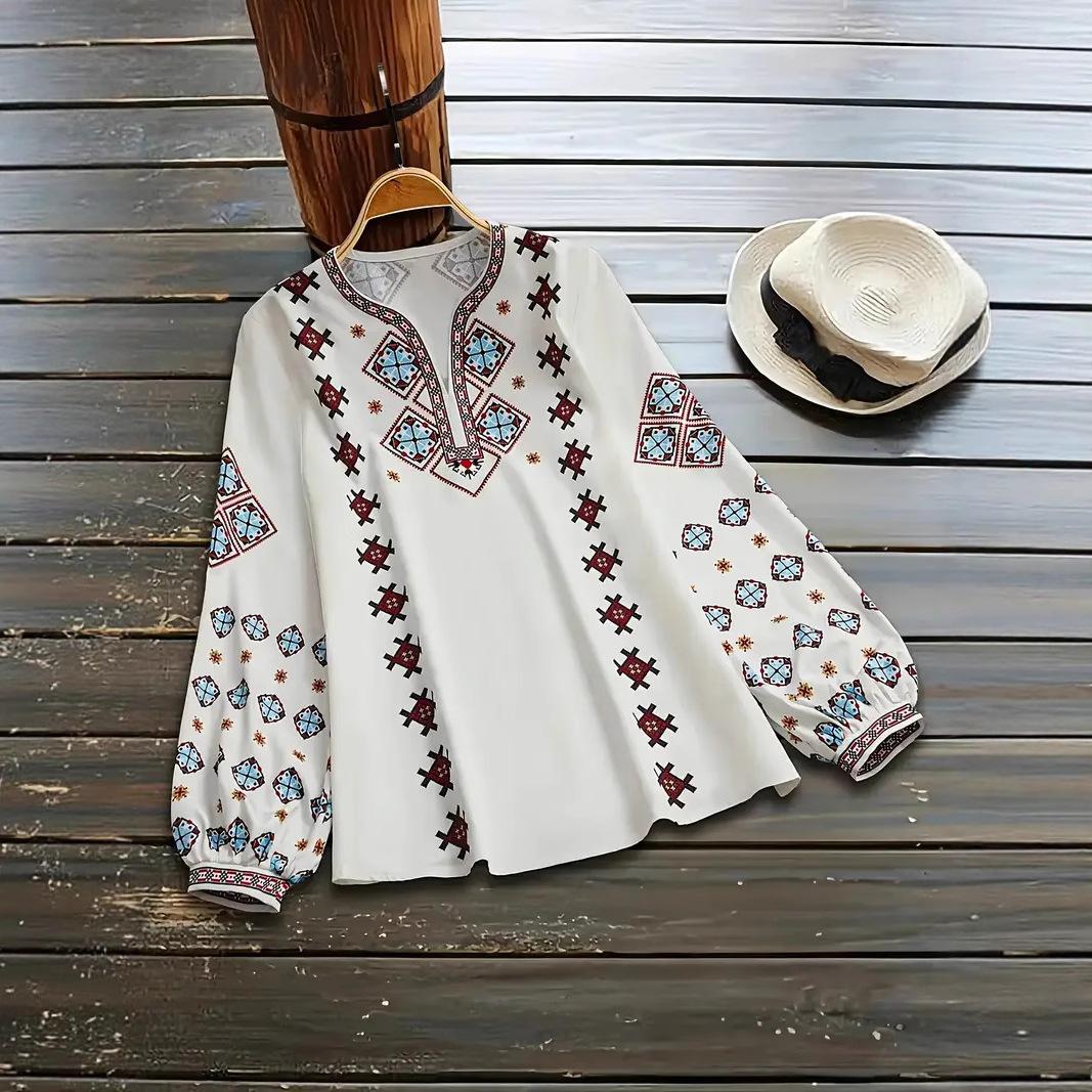2026 European and American Ethnic Style Women s V-Neck Long Sleeve Print Loose Top 5XL білий
2026 European and American Ethnic Style Women s V-Neck Long Sleeve Print Loose Top 5XL білий