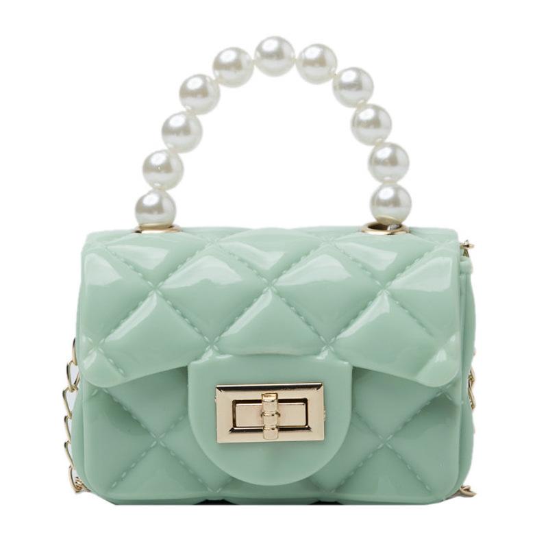 Rhombus Grid Pearl Chain Handbag With Hardware Buckle Single Shoulder Jelly Bag зелений
Rhombus Grid Pearl Chain Handbag With Hardware Buckle Single Shoulder Jelly Bag зелений