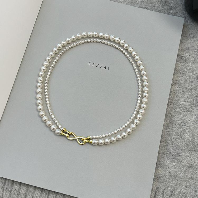 High Quality Elegant 8-Shaped Buckle Double Pearl Necklaces Unique Detachable Suitable For Wearing Linen Gray Chains Jewelry 45cm
High Quality Elegant 8-Shaped Buckle Double Pearl Necklaces Unique Detachable Suitable For Wearing Linen Gray Chains Jewelry 45cm