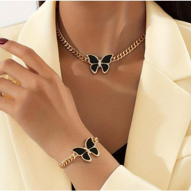 New fashion personalized butterfly pendant necklace bracelet women s, retro popular thick chain jewelry set
New fashion personalized butterfly pendant necklace bracelet women s, retro popular thick chain jewelry set