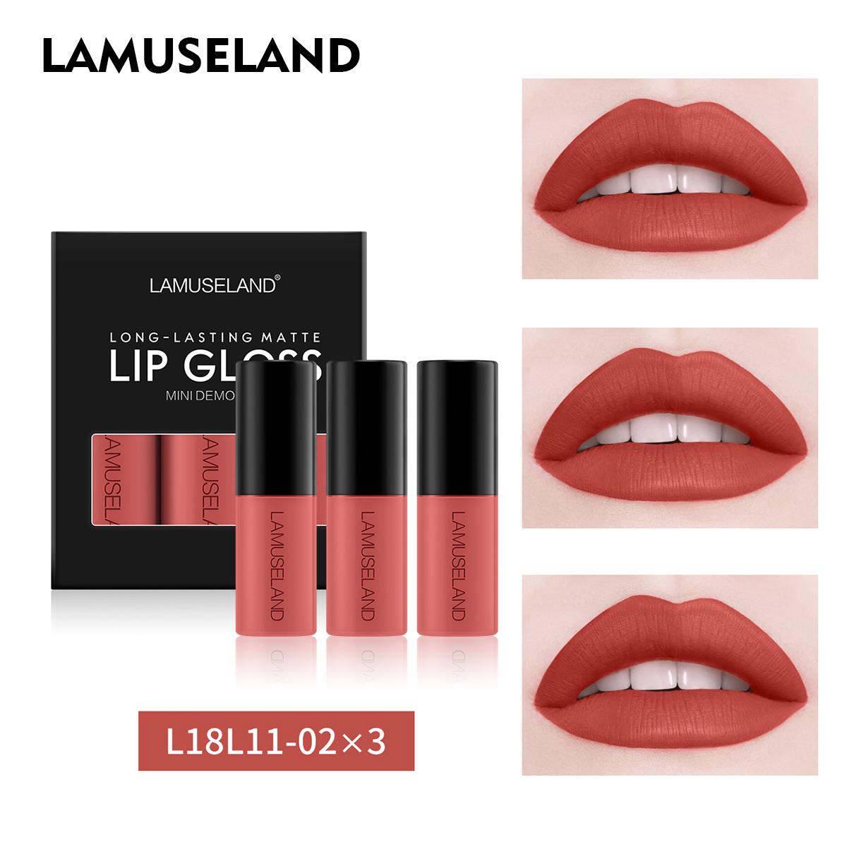 LAMUSELAND 3 шт./компл. милая мини-водостойкая долговечная жидкая помада матовый блеск для губ 3,5 г x 3
LAMUSELAND 3 шт./компл. милая мини-водостойкая долговечная жидкая помада матовый блеск для губ 3,5 г x 3