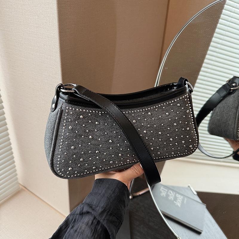 Универсальная джинсовая маленькая сумка, новая модная крутая яркая сумка-ведро с бриллиантами, высококлассная сумка через плечо чёрный